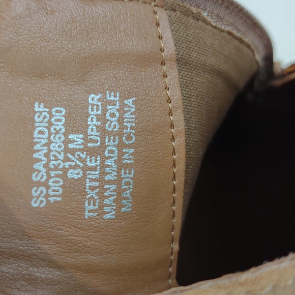 Sun + Stone Saandis Tan Slender Buckle Straps Block Heel Inner Ankle Zip Booties - Picture 13 of 15